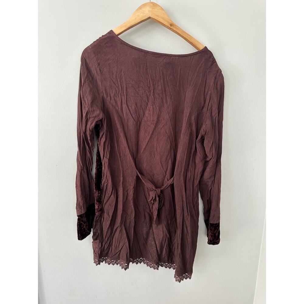 Soft Surroundings Top L Embroidered Velvet Detail Lace Trim Shirt Tunic - Picture 6 of 8